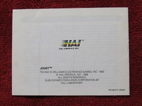 JOUST Instruction Manual - No Game NES Nintendo
