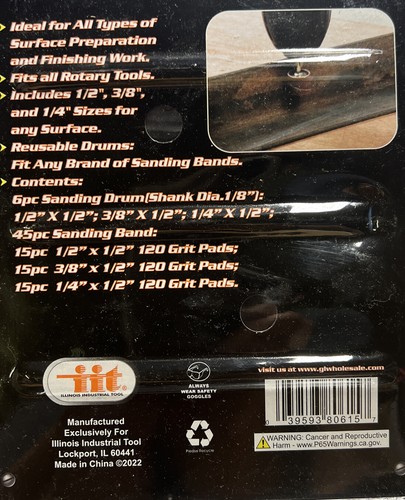 IIT 80615 Sanding Drum Set, 51-Piece, 3 Pack, 120 Grit Bands NEW - Picture 2 of 4