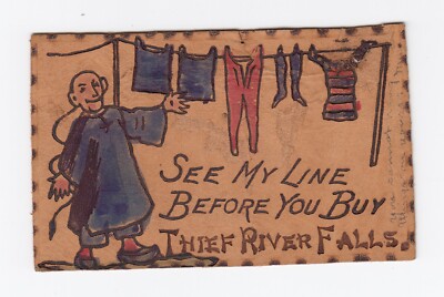 Thief River Falls 1906 Leather Postcard Oriental Laundry Line