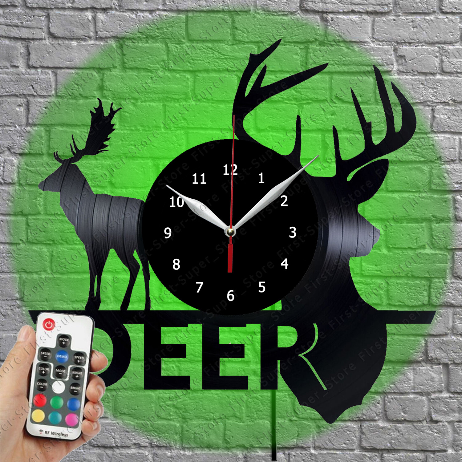 LED Deer Vinyl Record Wall Clock with Soft Glow Light 602