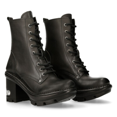 NEW ROCK NEOTYRE07X-S1 GOTH ROCK BOOTS Black Leather Wild Biker Shoes