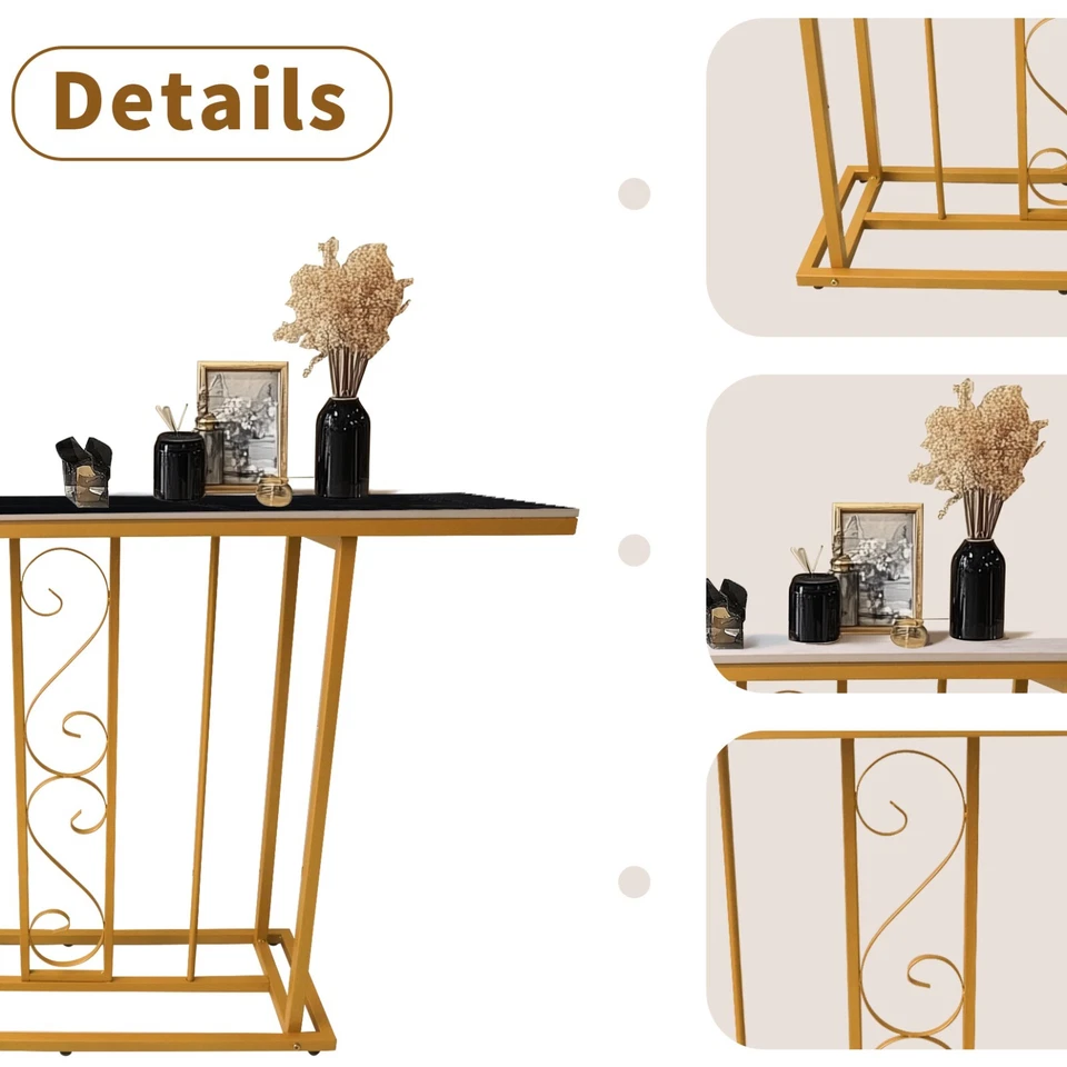 Large Sintered Stone Metal Golden Frame Console Table Hallway Entrance Furniture - Image 4 of 4