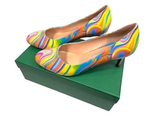 Aachcol Womens Round Toe Pumps Stiletto Mid Heels Rainbow Swirl 7.5 USA pride