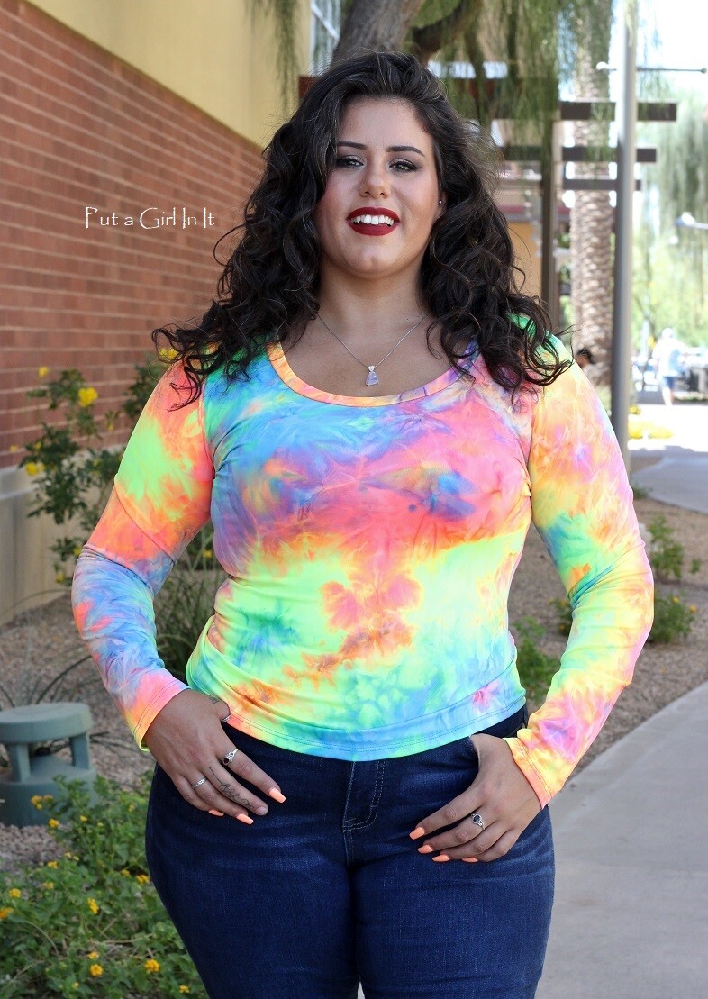 New PLUS SIZE Womens MULTI COLORED NEON TIE DYE LONG SLEEVE