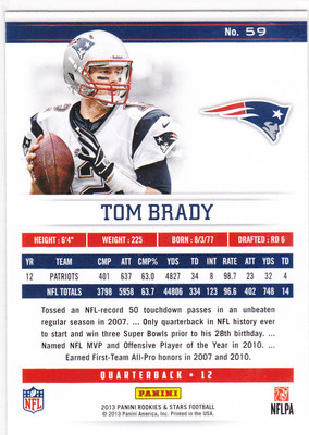 Tom Brady PATRIOTS ROOKIE Stars Football Card #12 NEW ENGLAND