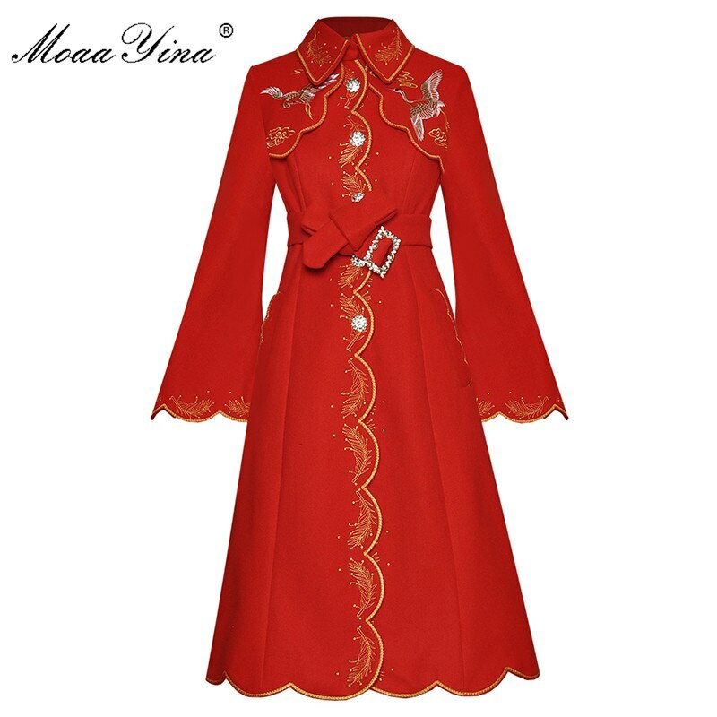 Fashion Designer Woolen cloth Overcoat Spring Autumn Women lace-up