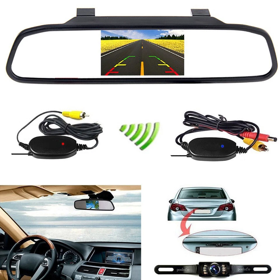 Wireless Car Rear View Reverse Backup Camera System 4.3'' TFT LCD Mirror Monitor - Image 4 of 4