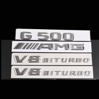4pcs Set Chrome Emblem Badge Sticker for Mercedes-Benz G500 V8 Biturbo AMG W463