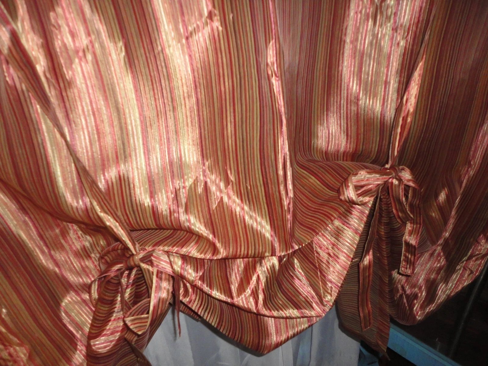 ALLIANCE STRIPE SHEER Geranium (color) RUST GOLD (1) TIE UP VALANCE 50x63”