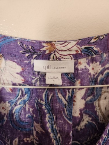 Vestido de lino J. Jill Love para mujer grande de lino floral cachemira bolsillo púrpura - Imagen 2 de 6