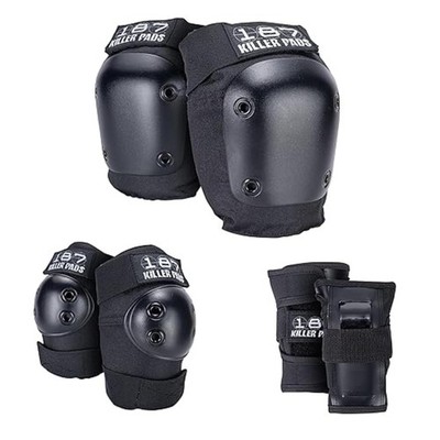 187 Killer Pads Six Pack Pad Set, Elbow Pads, Knee Large/X-Large, BLACK 