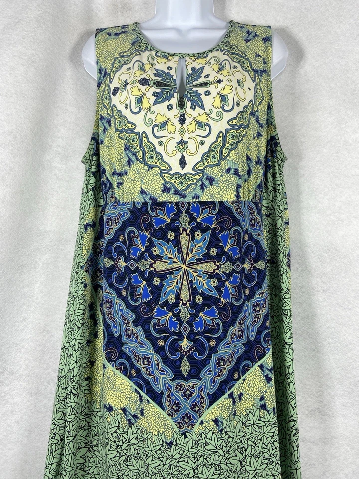 Chico’s Maxi Dress Womens 3 US 16 Green Blue High Waist Floral Sleeveless - Image 2 of 4