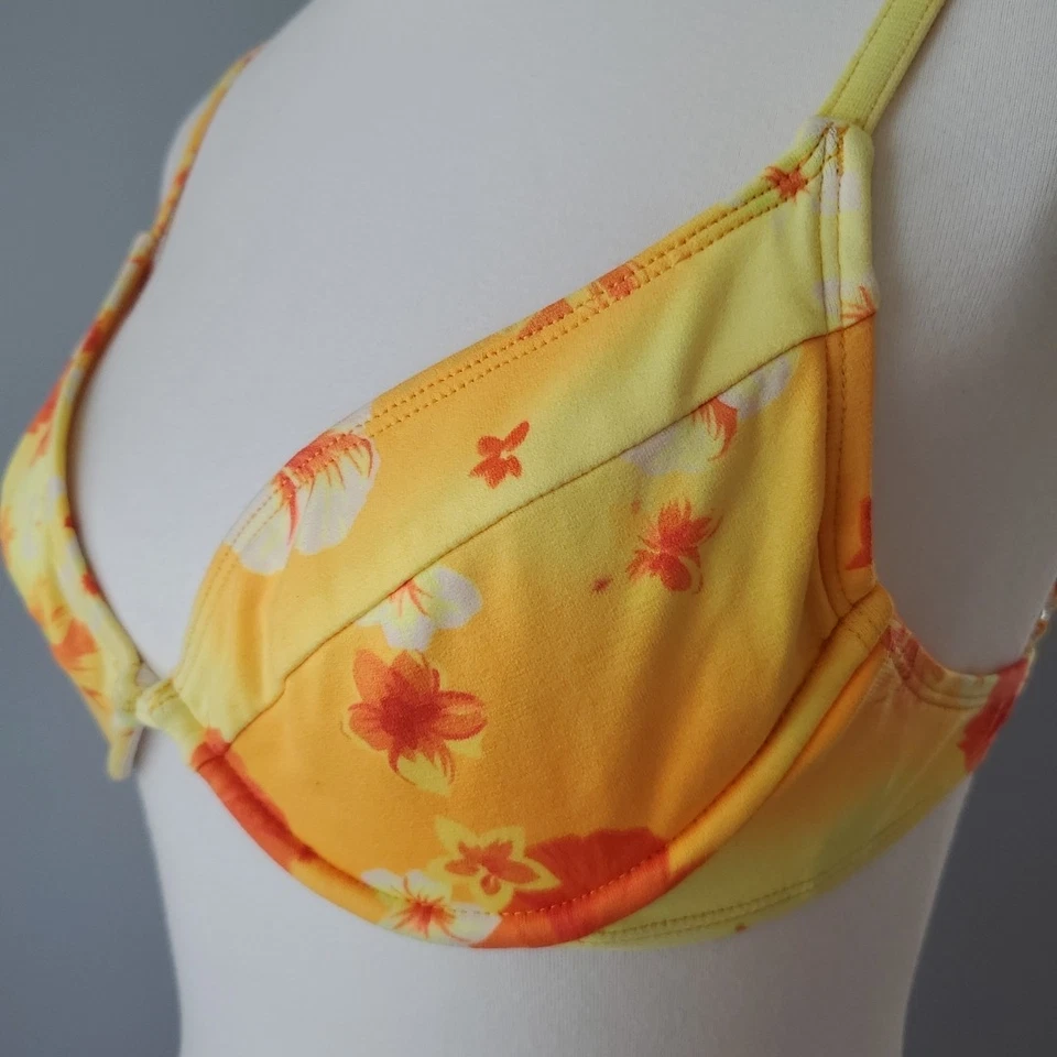Bikini Esprit Beach Amarillo Naranja Tropical Floral Vintage 2 Piezas Mujer Mediano Foto 4 de 4