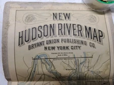 Antique 1917 OVER 8 FOOT New Hudson River Map New York Fold-Out Blue Water Map
