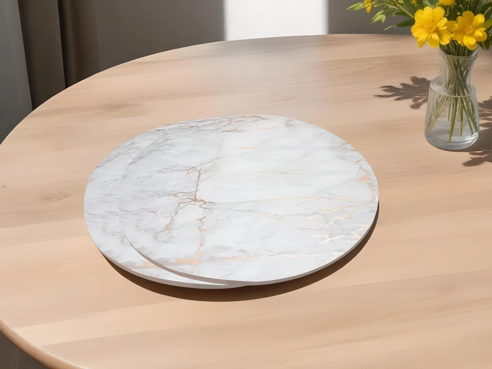 15" X 15" Gold Ivory And Gray Abstract Agglomerated cork Round Placemats - Image 2 of 4