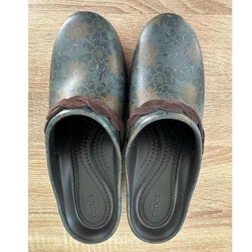 Crocs Sarah Crosslite geblümt doppelter bequemer Absatz Clogs Pantoletten Damengröße 8 - Bild 7 von 9