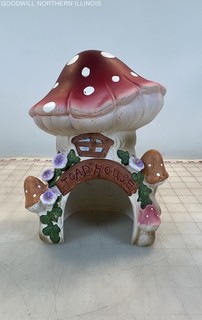 Whimsical 8 Inch Ceramic Toad House Mushroom & Flowers Garden Decor