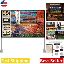 Portable Projector Screen 80" 16:9 4K HD - Sturdy Aluminum Frame, Wide 160 View