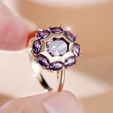 Rose Gold Plated Amethyst CZ Luxury Women Fashion Jewelry Wedding Ring R01123