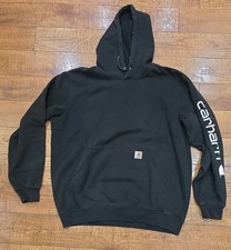 Carhartt Hoodie Mens Large Black Midweight Logo Sleeve Graphic Pullover K288