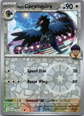 Hop's Corvisquire 134/159 Common Journey Together Pokemon Reverse Holo Near Mint