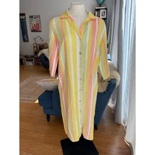 Vintage 1960s Johns of California Striped House Coat Womens Med Rainbow Sherbet 