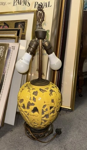 Stangl Pottery Lovebirds Canary Yellow Table Lamp  Ornate Brass Vtg Antique RARE