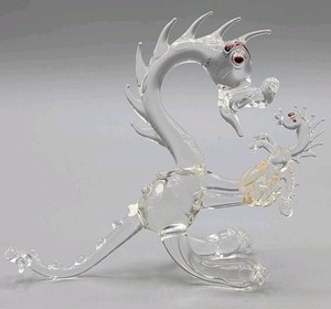 Dragon Glass Figurine W/ Baby Dragon Red Eyes Hand Blown Vtg
