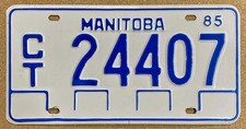 Vintage Manitoba Canada 1977 CT Commercial Truck Quarterly License Plate 24407