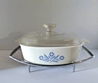 Vtg. Corning Ware Blue Cornflower 2 Qt. Square Casserole A-2-B w/Pyrex Lid & Cra