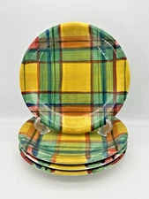 VIETRI Madras Plaid Multicolor Dinner Plates 10.4” Italy HTF Vintage Set of 4