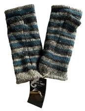 100% Wool FINGERLESS GLOVE Fleece Lined Text Knit Hand Warmer MADE NEPAL NEW NWT