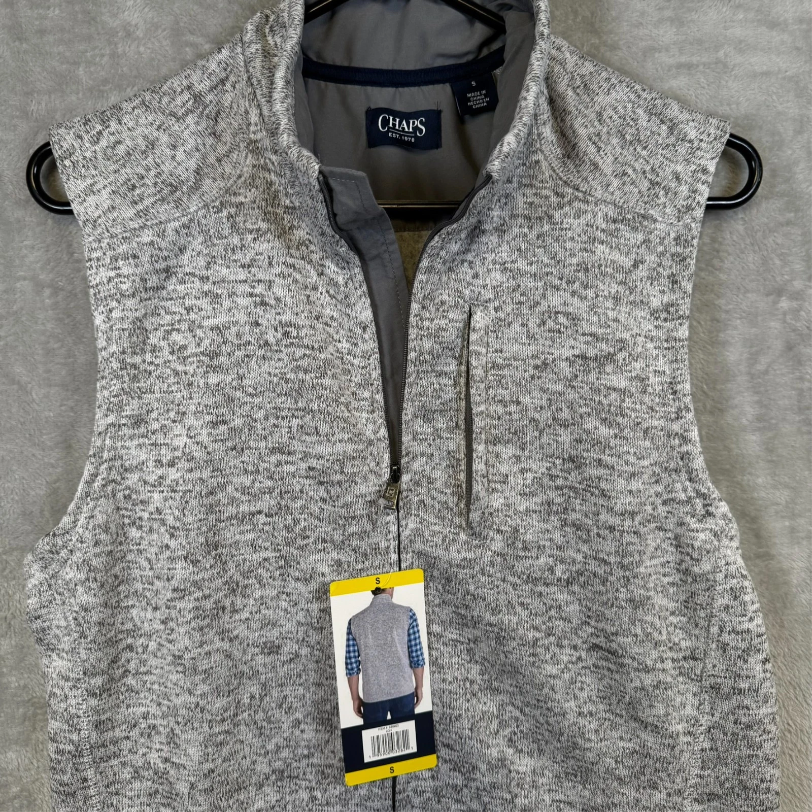 CHAPS Sweater Fleece Vest Men’s Small Heather Gray Full Zip NWT