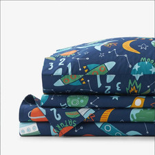 Company Kids Planets Rockets Organic Cotton Percale Bed Sheet Set Navy Multi