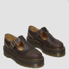 DR MARTENS BETHAN ARC CRAZY HORSE LEATHER PLATFORM MARY JANE SHOES UK 3 US 5