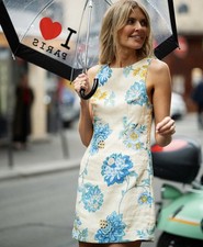 Kivari Dress Giselle Mini Size AU 16 / US 12 Linen White Floral Blue Tie Back