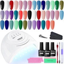 Colors Gel Nail Polish Kit UV Light Set with Base Top Matte Coat Tools