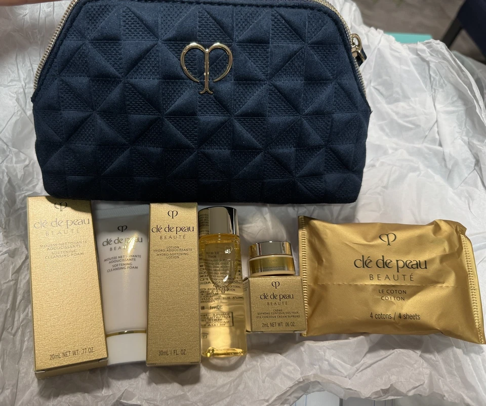 Juego de 5 piezas Cle De Peau ~ limpiador, loción hidro suavizante, crema para ojos, 4 hojas de algodón Foto 2 de 2