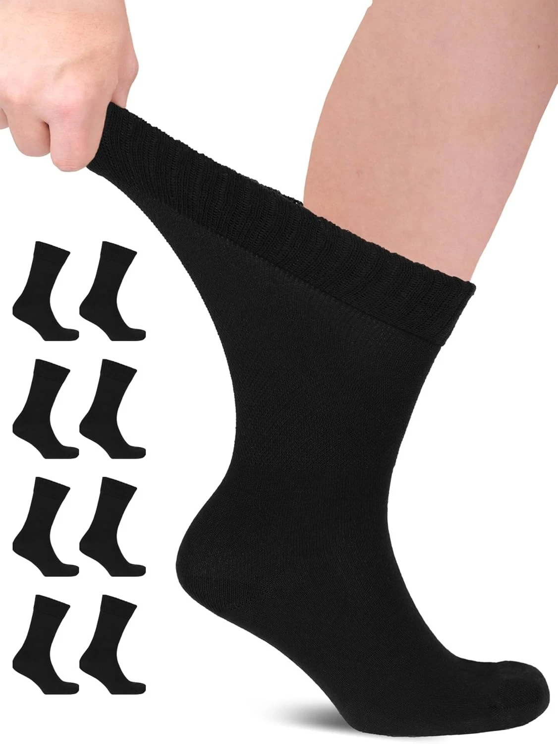 Hugh Ugoli Mens Cotton Diabetic Crew Socks, Seamless Size: M/L/XL, 8 Pairs