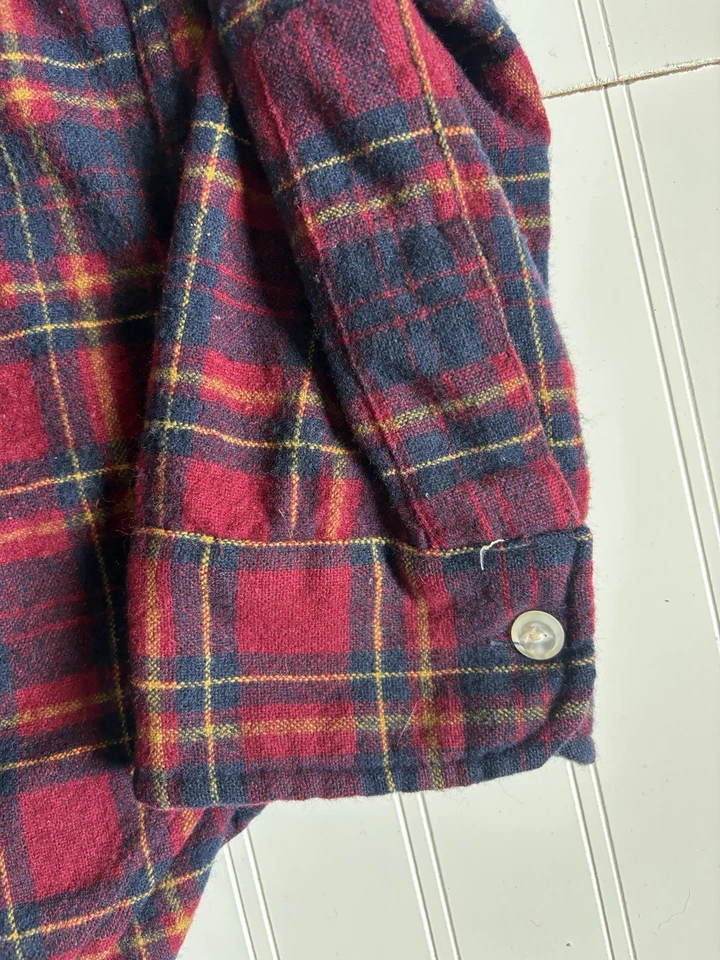 vintage 70s 80s mens burgundy navy blue plaid Woolrich wool flannel shirt XL - Image 3 of 4