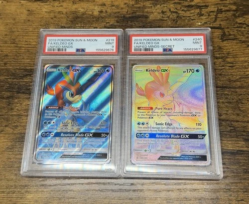 Keldeo GX 240/236 & Keldeo GX 219/236 Unified Minds Sequential PSA 9 Set NM/MT