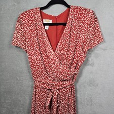 Talbots Vintage Pure Silk Red Dress Women's 10 Petite Faux Wrap Shoulder Pads