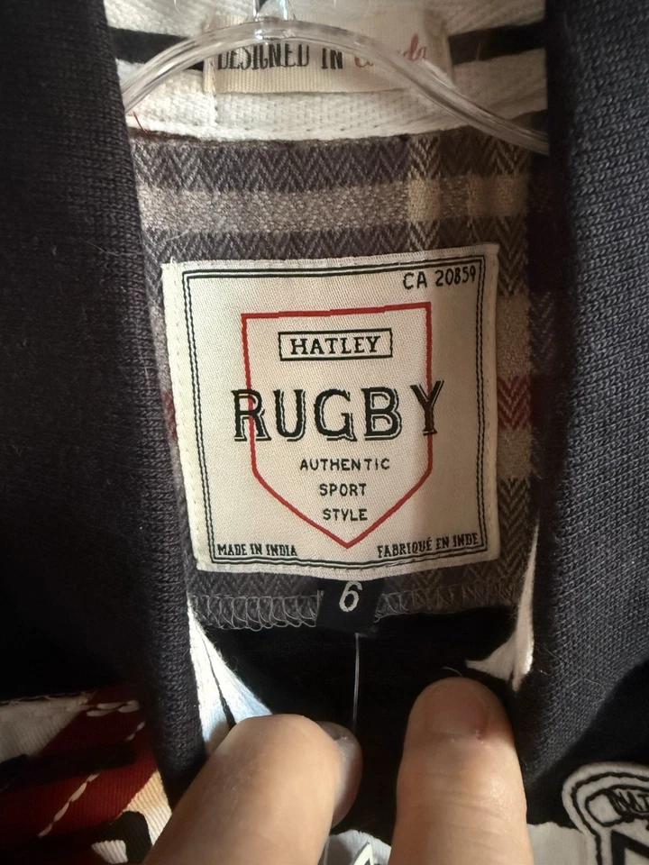 Camisa de Rugby Hatley Niños 6 Polo Negro Rayas Logo Bordado Juvenil Deportes Foto 3 de 4