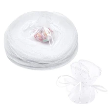 SKYPRO 50Pcs White Organza Bags 13.8 Inches with Drawstring, Jewelry Pouches ...