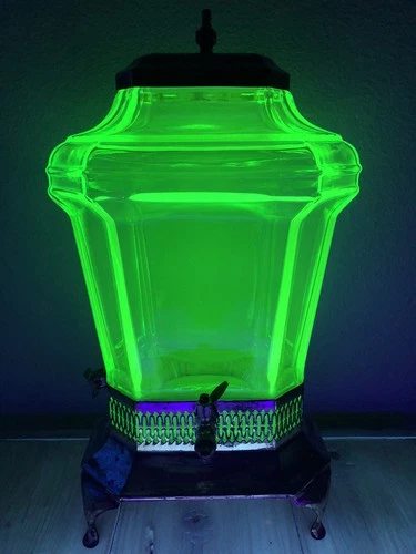 Uranium Depression Vaseline Glass Samovar Rare