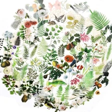 65PCS Plant Stickers for Scrapbook DIY, Transparent Green, No Repeats