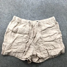 C&C California Shorts Womens Large Beige 100% Linen Drawstring Casual Summer