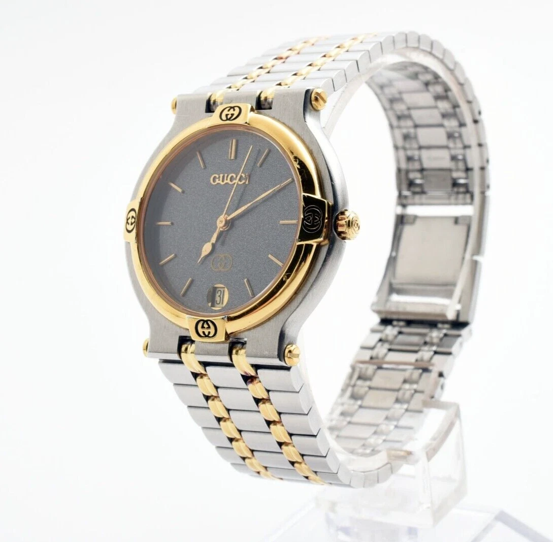 Montre homme vintage [N Mint] GUCCI 9000M cadran noir deux tons argent Qz du JAPON