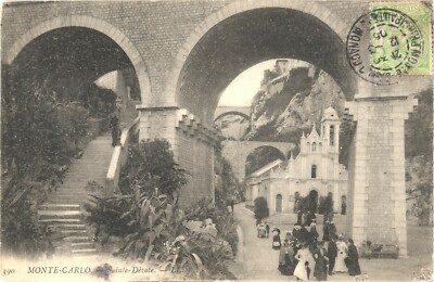 Monte Carlo Monaco Sainte-Dévote Chapel Viaduct Divided Back Postcard c1910s