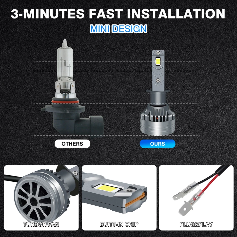 1000W 5202 LED Headlight Bulbs 6000K White Super Bright Fog Light Bulb Kit 2pcs Foto 3 de 4